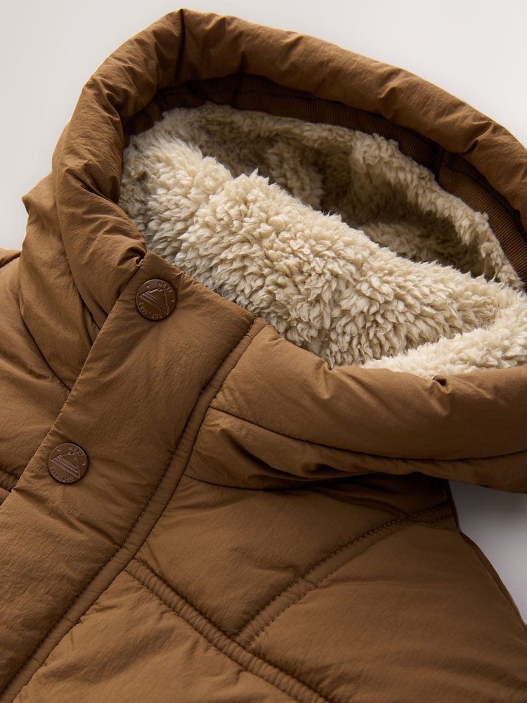 Buy Brown Borg Lined Padded Shower Resistant Coat (3mths-7yrs