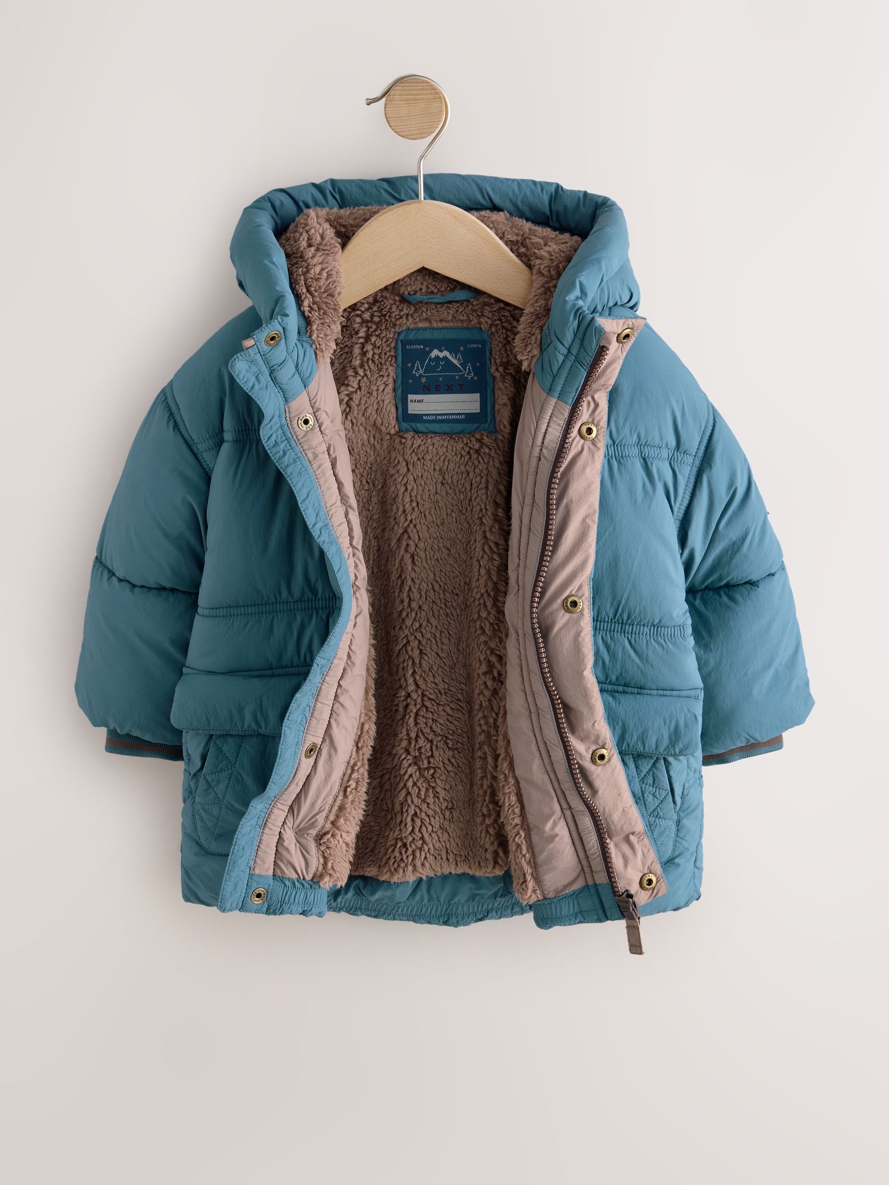 Buy Blue Borg Lined Padded Shower Resistant Coat (3mths-7yrs) from