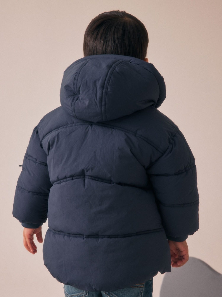 Navy Borg Lined Padded Coat (3mths-7yrs) - Image 2 of 11