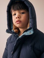 Navy Borg Lined Padded Coat (3mths-7yrs) - Image 4 of 11