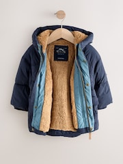 Navy Borg Lined Padded Coat (3mths-7yrs) - Image 7 of 11