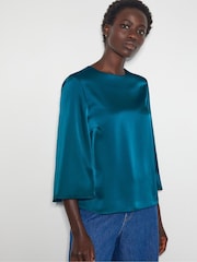 Monsoon Blue Ingrid Bell Sleeve Satin Top - Image 1 of 5