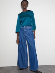 Monsoon Blue Ingrid Bell Sleeve Satin Top - Image 2 of 5