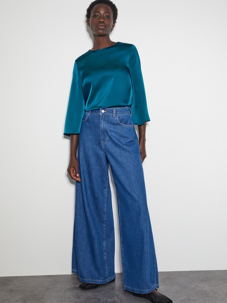 Monsoon Blue Ingrid Bell Sleeve Satin Top - Image 2 of 5