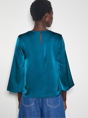 Monsoon Blue Ingrid Bell Sleeve Satin Top - Image 3 of 5