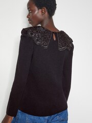 Monsoon Black Oversized Etta Beaded Collar Jumper - Image 2 of 4