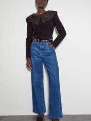 Monsoon Black Oversized Etta Beaded Collar Jumper - Image 3 of 4