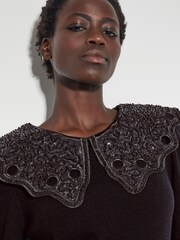 Monsoon Black Oversized Etta Beaded Collar Jumper - Image 4 of 4