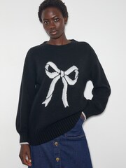 Monsoon Black Darla Diamante Bow Jumper - Image 1 of 1