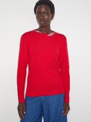 Monsoon Red Eva Embellished Neck Jumper - Image 1 of 4
