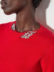 Monsoon Red Eva Embellished Neck Jumper - Image 4 of 4