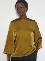 Monsoon Green Ingrid Bell Sleeve Satin Top - Image 1 of 4