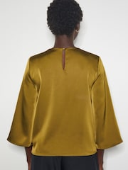 Monsoon Green Ingrid Bell Sleeve Satin Top - Image 3 of 4
