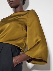 Monsoon Green Ingrid Bell Sleeve Satin Top - Image 4 of 4
