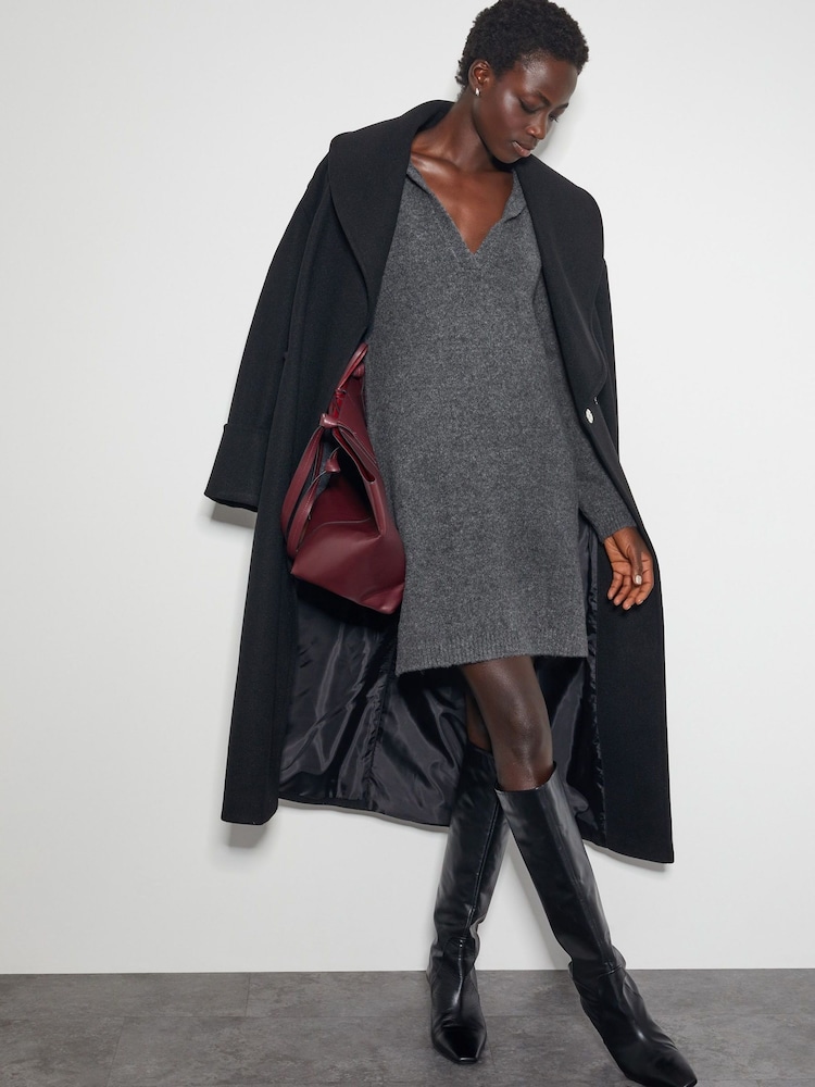 Monsoon Grey Nora Collared Mini Jumper Dress - Image 1 of 5