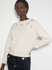 Monsoon Natural Mal Glitter Bow Jumper - Image 1 of 3