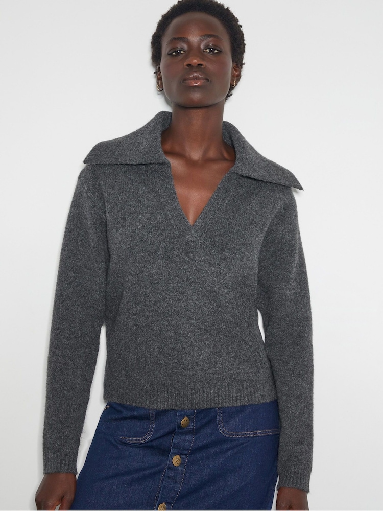 Monsoon Grey Clover V-Neck Collar Jumper - Image 1 of 4