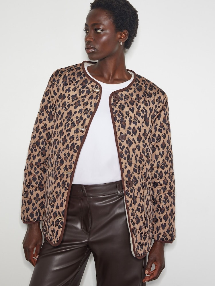 Monsoon Brown Rue Reversible Quilted Leopard Print Jacket - Image 1 of 5