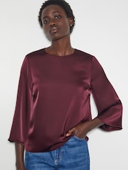 Monsoon Red Ingrid Bell Sleeve Satin Top - Image 1 of 4