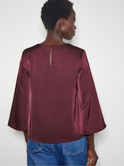 Monsoon Red Ingrid Bell Sleeve Satin Top - Image 3 of 4