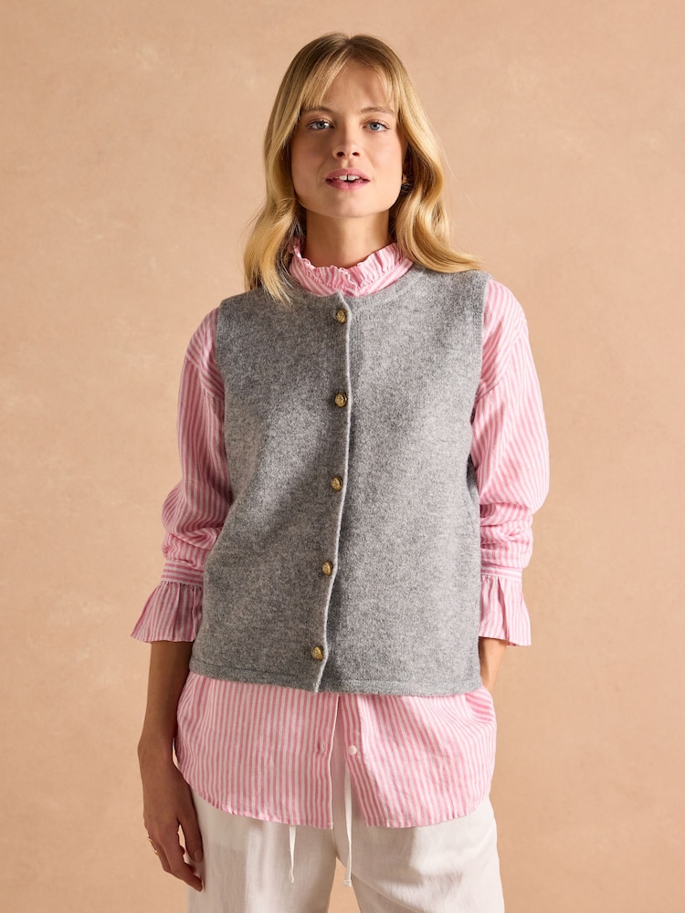 Joules Holly Grey Button Through Knitted Vest - Image 1 of 8