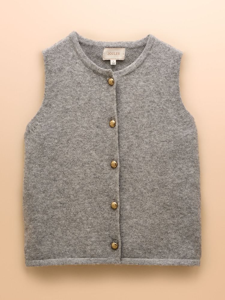 Joules Holly Grey Button Through Knitted Vest - Image 8 of 8