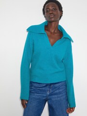 Monsoon Blue Clover V-Neck Collar Jumper - Image 1 of 5