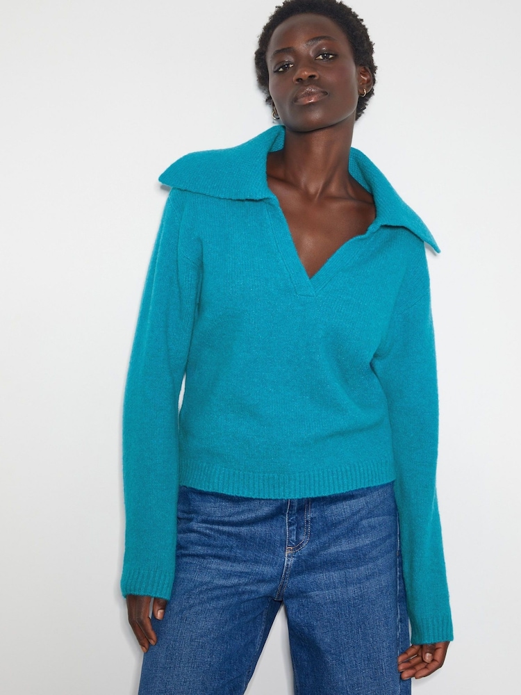 Monsoon Blue Clover V-Neck Collar Jumper - Image 1 of 5