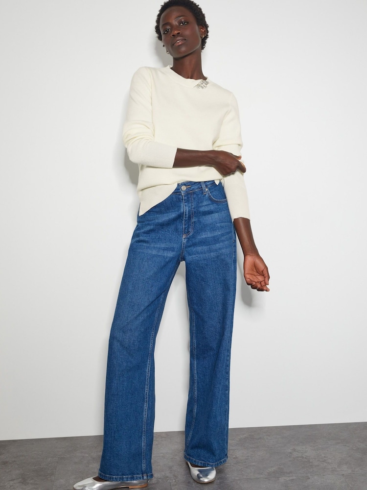 Monsoon Cream Eva Embellished Neck Jumper - Image 1 of 4