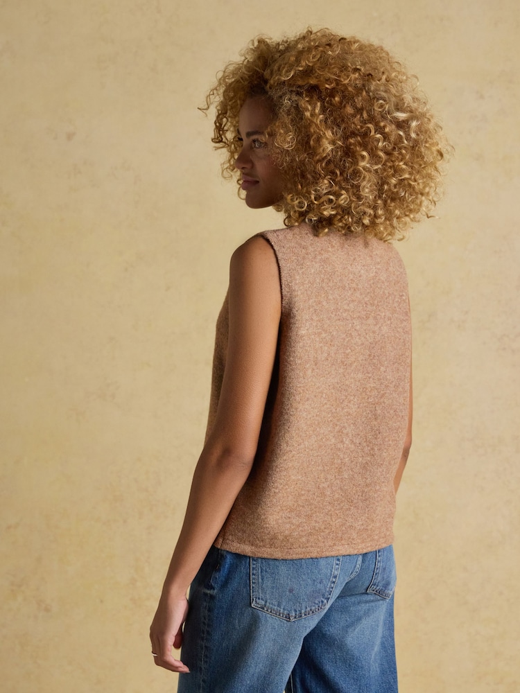 Joules Holly Camel Button Through Knitted Vest - Image 2 of 7
