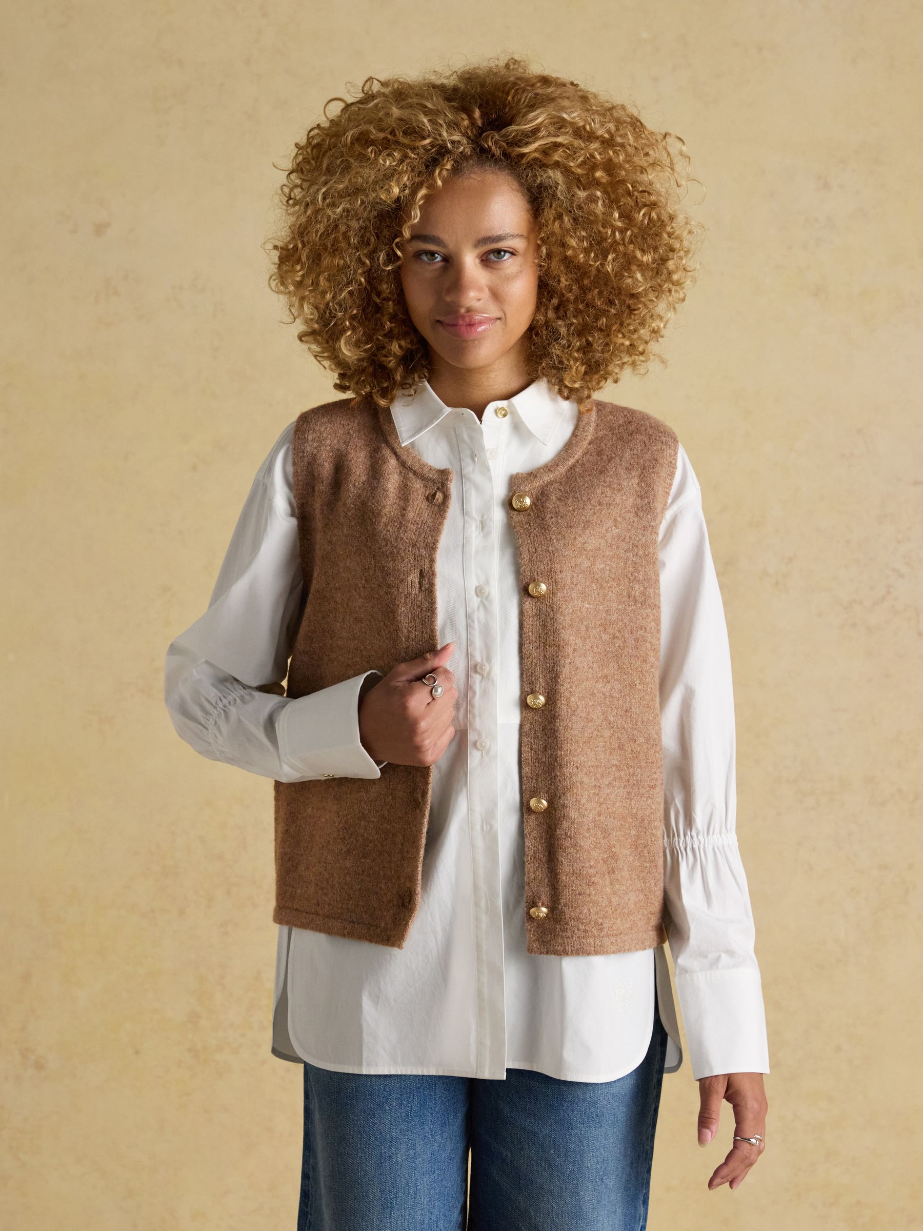 Buy Joules Holly Camel Button Through Knitted Vest from Next Lithuania