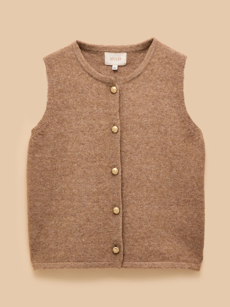 Joules Holly Camel Button Through Knitted Vest - Image 7 of 7