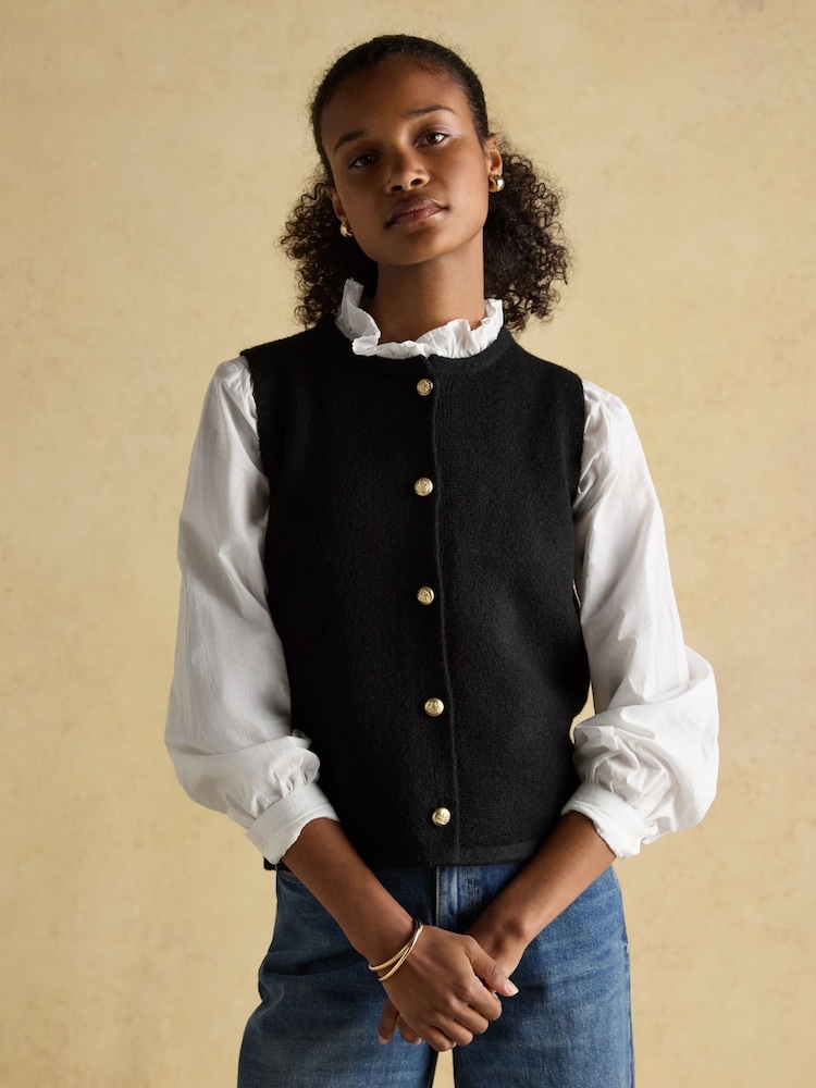 Joules Holly Black Button Through Knitted Vest - Image 1 of 8
