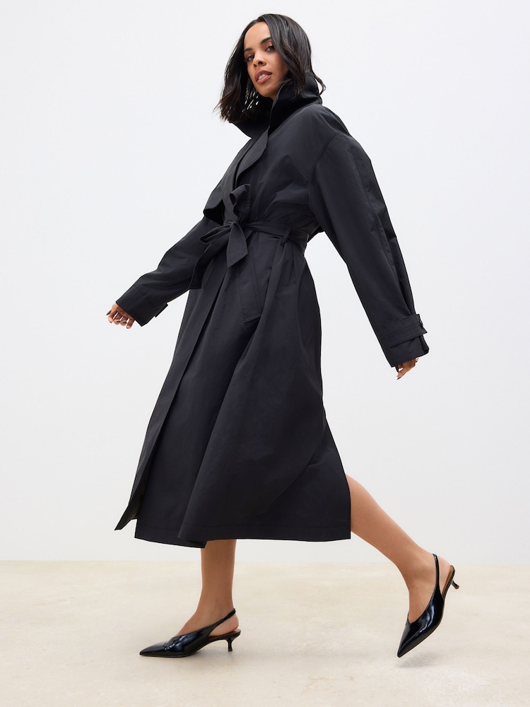 Black Shower Resistant Trench Coat - Image 2 of 8