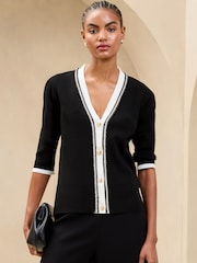 Negro - Lipsy V-Neck Tipped Rope Plait Trim Detail Knitted Cardigan - Imagen 1 de 4