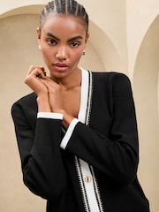 Negro - Lipsy V-Neck Tipped Rope Plait Trim Detail Knitted Cardigan - Imagen 2 de 4
