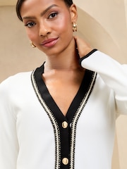 Marfil - Lipsy V-Neck Tipped Rope Plait Trim Detail Knitted Cardigan - Imagen 2 de 4