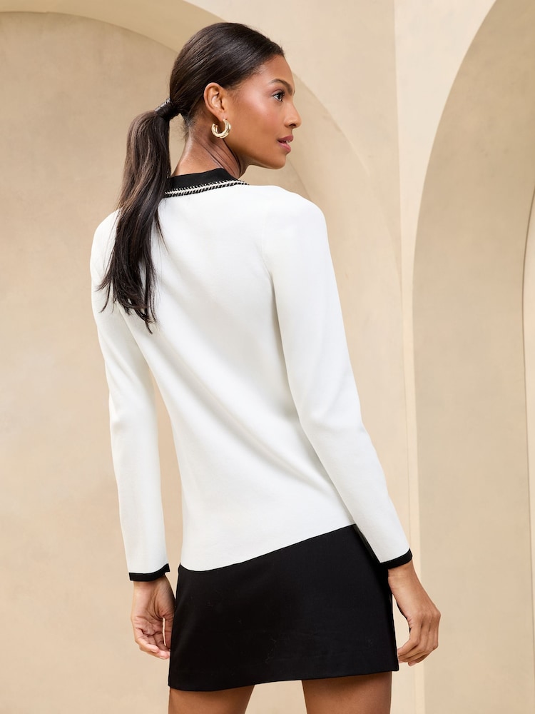 Marfil - Lipsy V-Neck Tipped Rope Plait Trim Detail Knitted Cardigan - Imagen 4 de 4