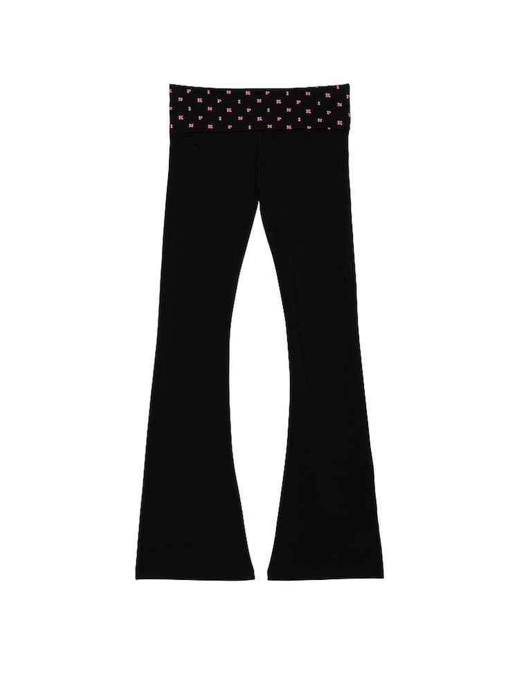 Victoria's Secret PINK Black Cotton Foldover Flare Leggings - Image 3 of 3 Victoria's Secret PINK Black Cotton Foldover Flare Leggings - Image 3 of 3