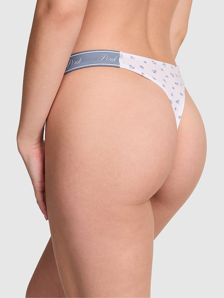 Victoria's Secret PINK White Floral Thong Cotton Logo Knickers - Image 2 of 3 Victoria's Secret PINK White Floral Thong Cotton Logo Knickers - Image 2 of 3