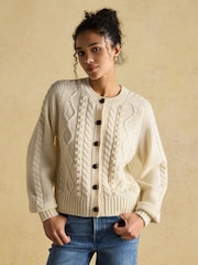Joules Rafferty Cream Cable Knit Cardigan - Image 1 of 9