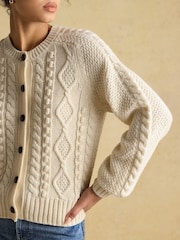 Joules Rafferty Cream Cable Knit Cardigan - Image 4 of 9