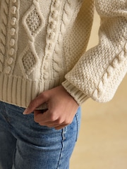 Joules Rafferty Cream Cable Knit Cardigan - Image 8 of 9