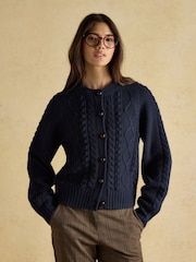 Joules Rafferty Navy Cable Knit Cardigan - Image 1 of 9