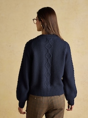 Joules Rafferty Navy Cable Knit Cardigan - Image 2 of 9