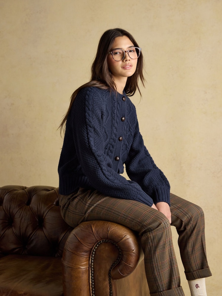 Joules Rafferty Navy Cable Knit Cardigan - Image 3 of 9