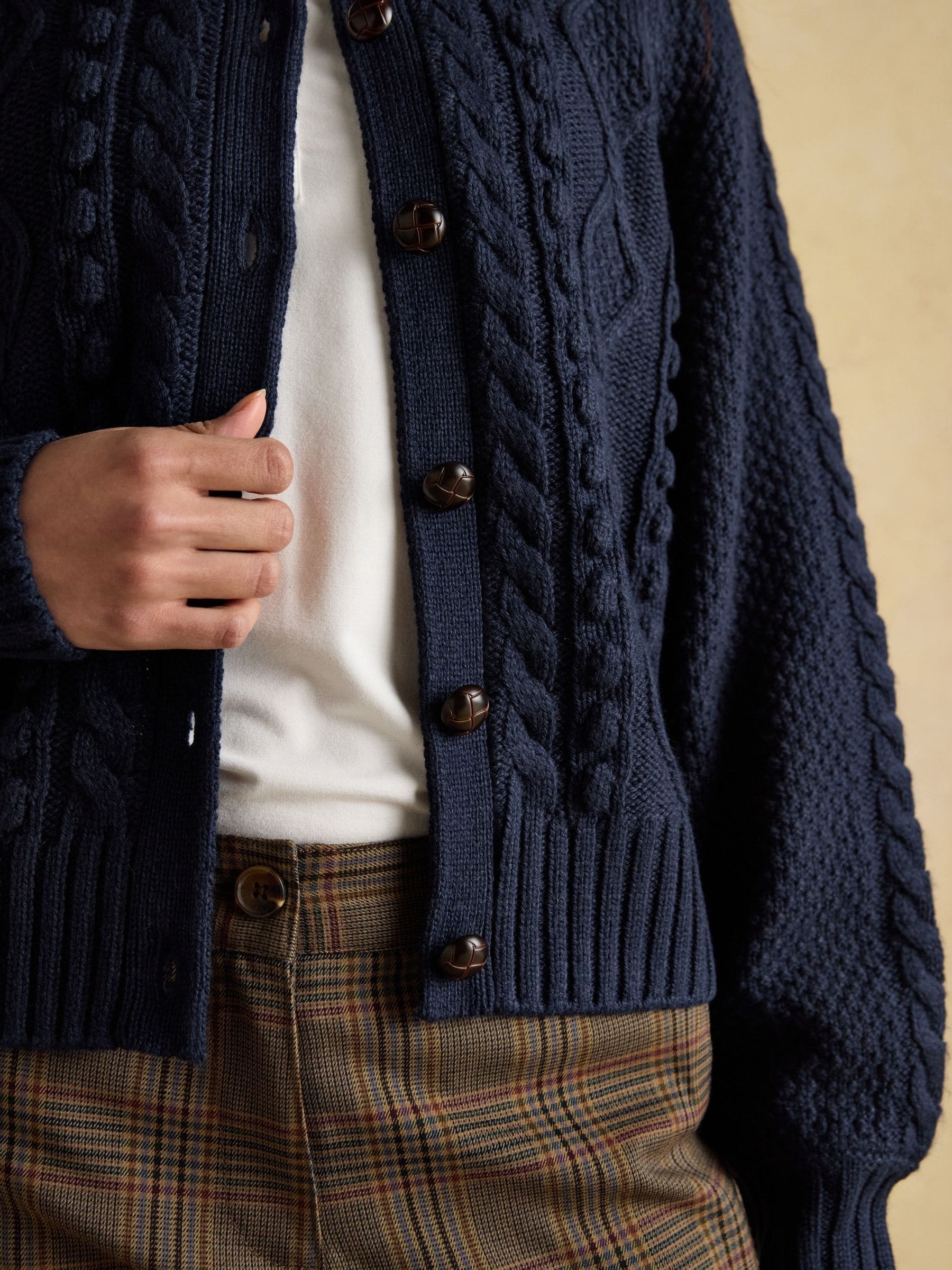 未着用✨LRL ケーブルニットカーディガン ネイビー ﾗｽﾃｨｯｸﾛｰﾌﾞ/ ケーブル ニット カーディガン セーター ＜ネイビー