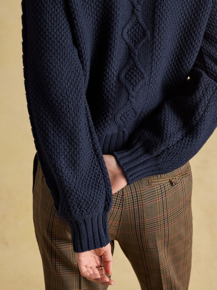 Joules Rafferty Navy Cable Knit Cardigan - Image 7 of 9