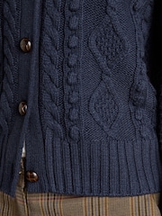 Joules Rafferty Navy Cable Knit Cardigan - Image 8 of 9