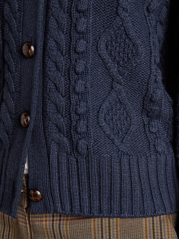 Joules Rafferty Navy Cable Knit Cardigan - Image 8 of 9